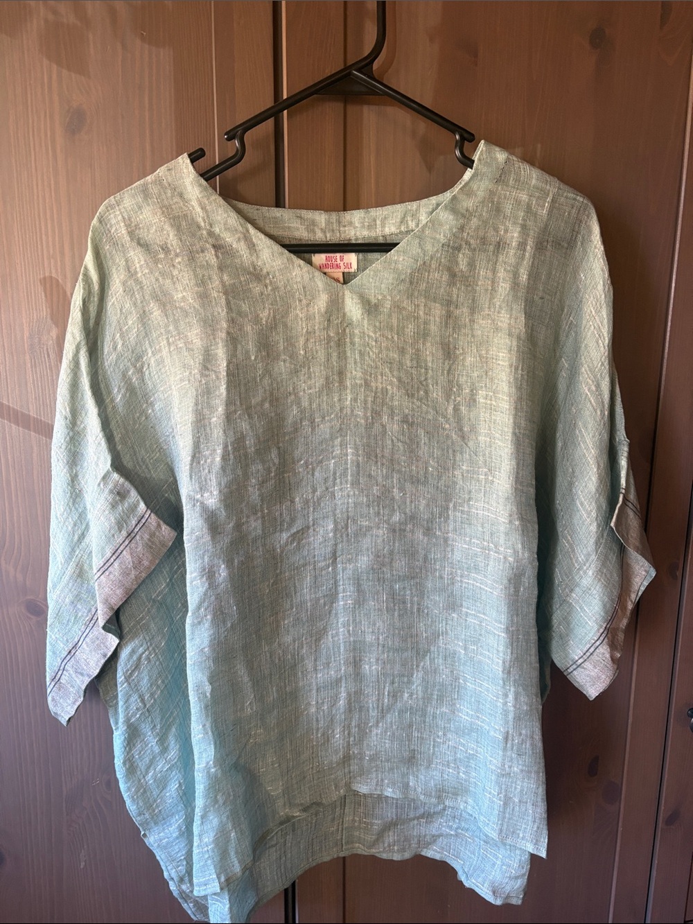 Relaxed Sage Linen V-Neck Tunic Top